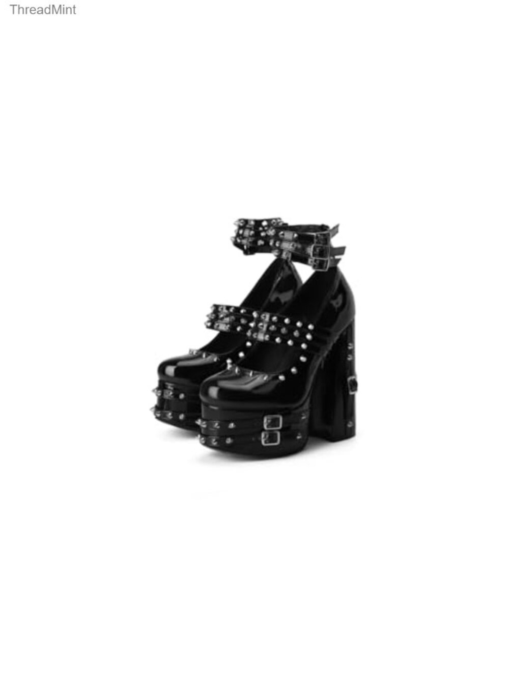 Goth Platform Chunky Ankle Bootie Patent Strappy Rivets Punk Y2K Handmade